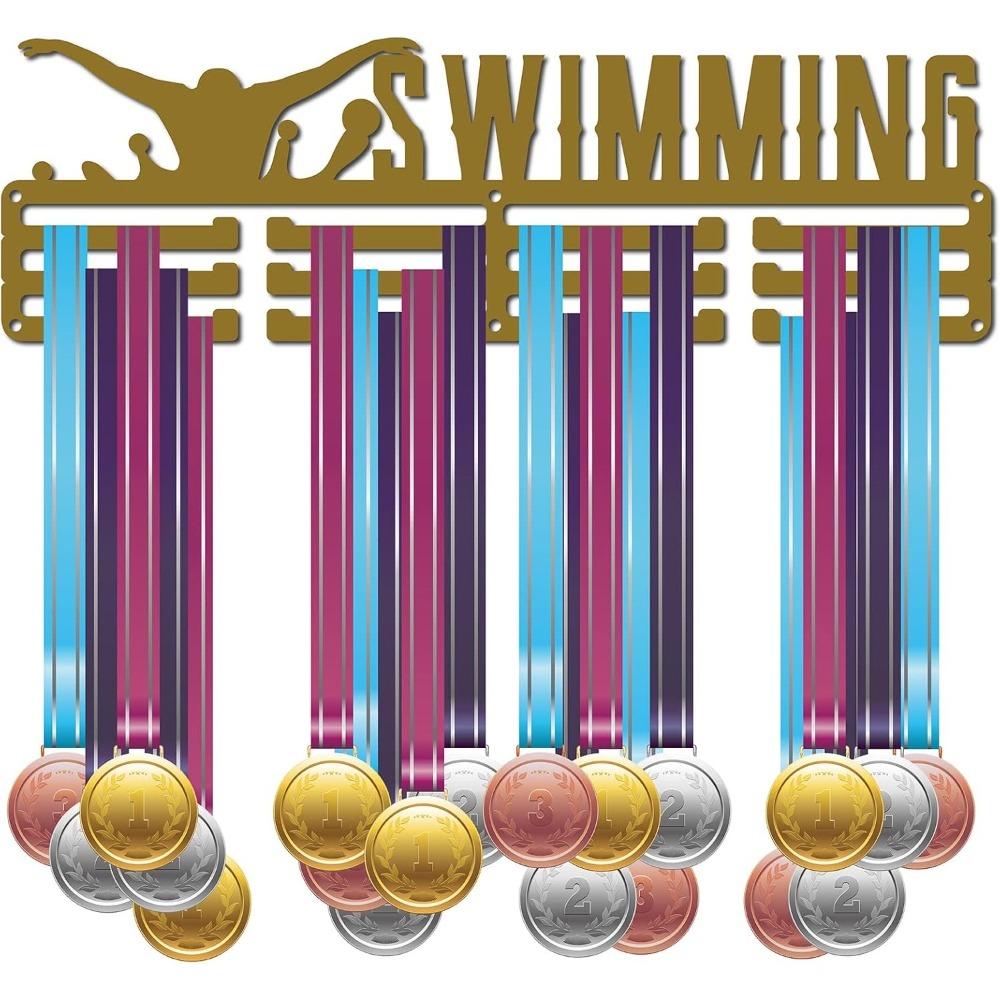 Metal Medal Display Rack Wall Mounted Holder Heavy Duty 20 Hooks for Sports Marathon Race Swimming Award Organizer Black 40x11cm