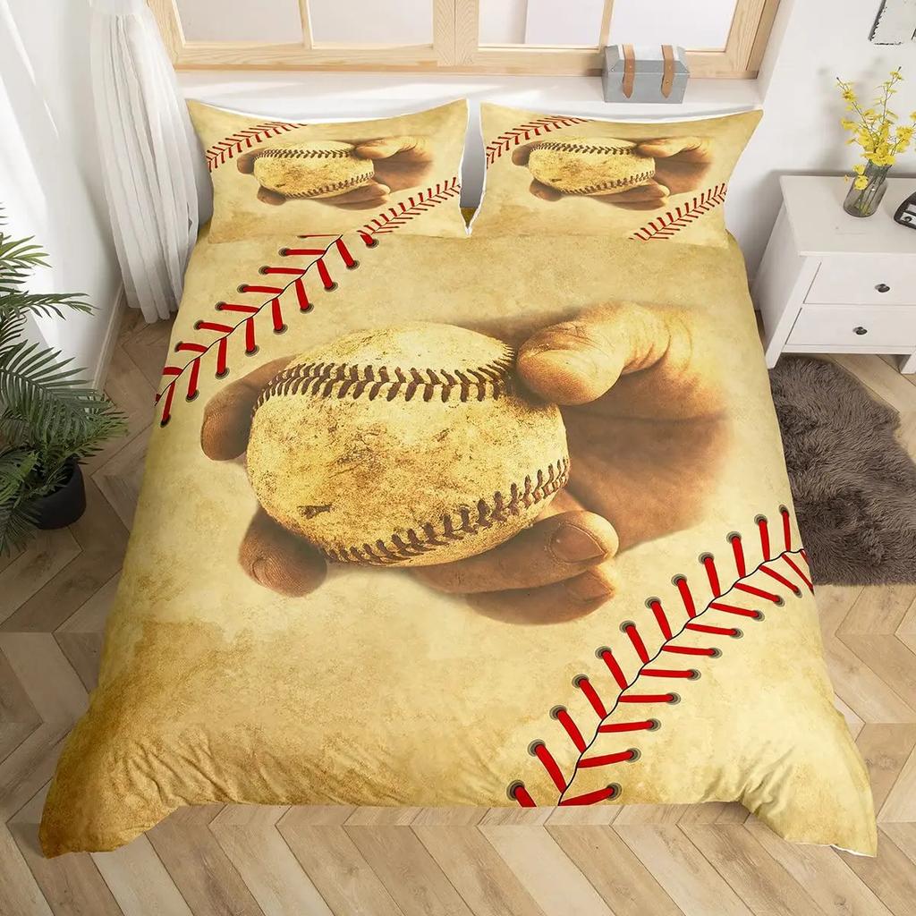 Baseball Game King Queen Duvet Cover Ball Sports Theme Bedding Set Athlete Competitive Quilt Cover Polyester Comforter Cover