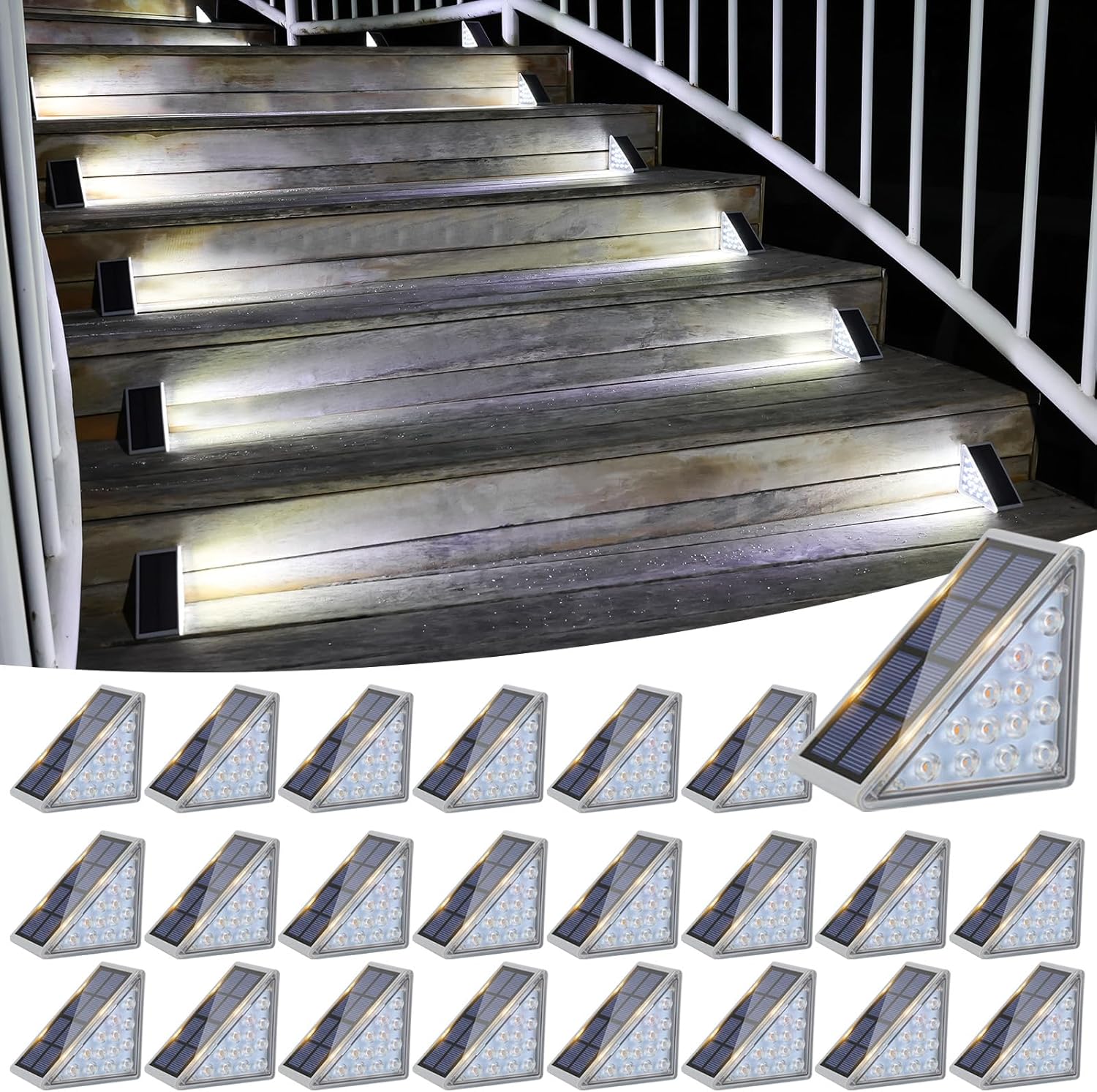 

1 шт. Солнечные лестничные фонари, Светодиодные солнечные фонари для ступеней, Наружные водонепроницаемые, Наружный световой декор для садовой лестницы, Деки, Передней ступени, Передней веранды, Патио