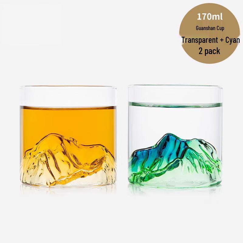 WuTuo  Only This Green  Mountain View Glass Cups, Set of 2