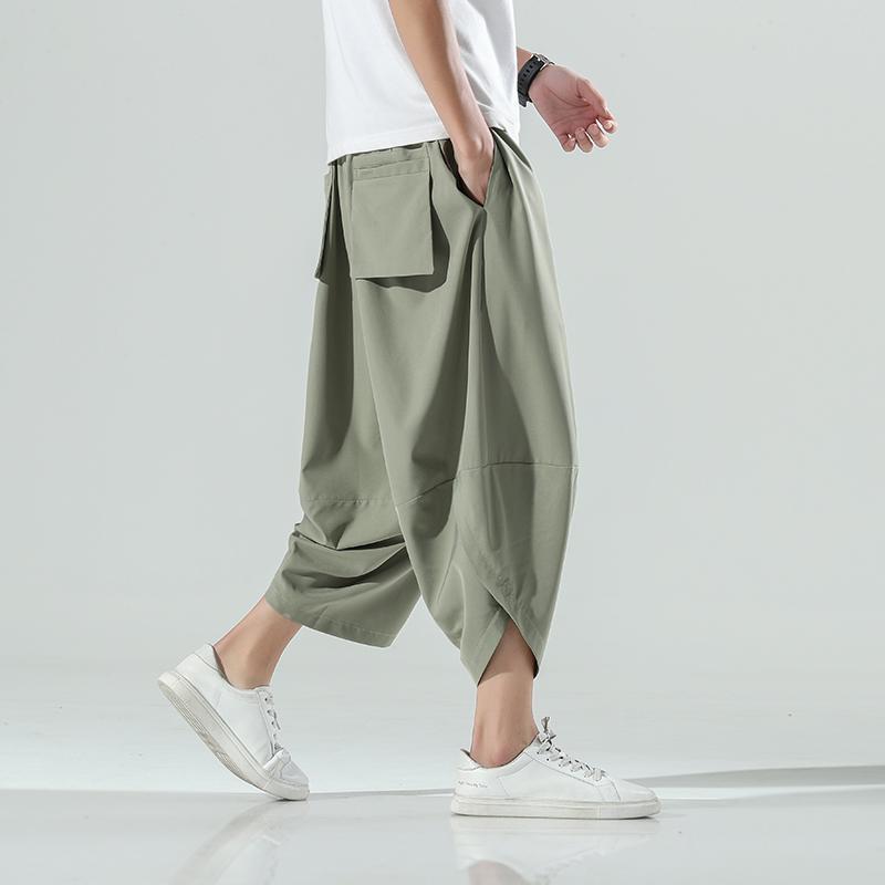 Vintage Harem Joggers Men Calf-Length Pants Streetwear Solid Color Casual Summer Pants Male Harajuku Fashion Trousers