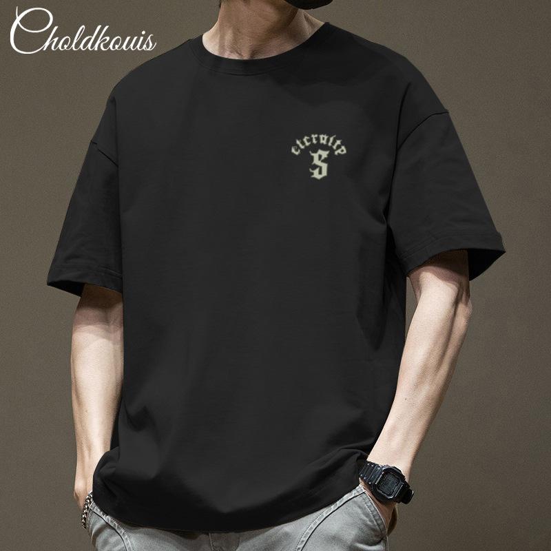 Cotton Short Sleeved T-shirt for Men's Summer 2025 New Loose Base Shirt for Men's Fashion, American Style, High-end and Thin T-shirt