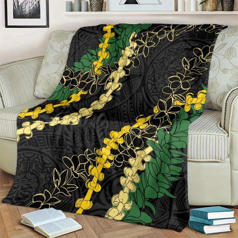 Hawaiian Black Obsidian Flannel Blanket - Luxurious Geometric Pattern, All-Season Comfort for Sofa, Bedroom - Machine Washable 75X95CM