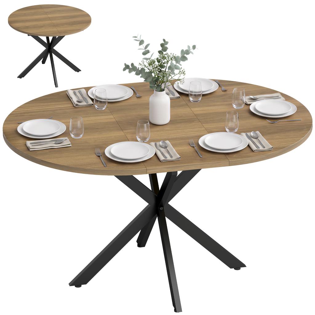 Oval Extendable Dining Table for 4-6, 100-135 cm Extension, Brown Wood Effect