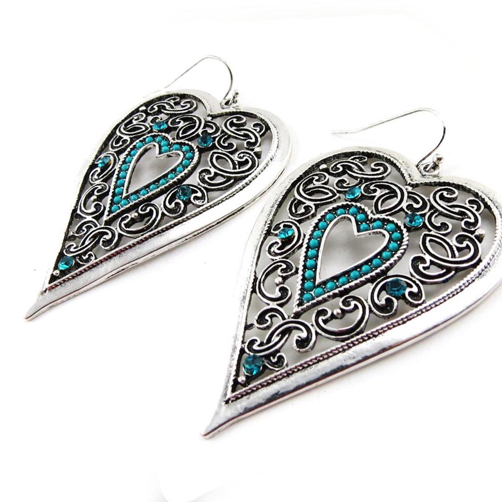 Les Trésors De Lily [J1168] - Designer 'Love' Earrings In Silver Turquoise