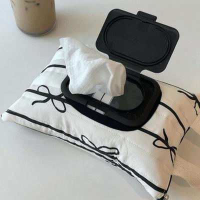 Bow Stripe Wet Wipe Dispenser Bag - Stylish Hanging Pouch Multipurpose Tissue Bag Pull Out Car Tissue Box Living Room Organizer
