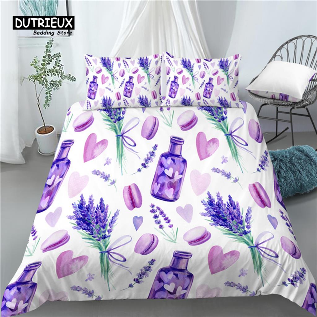 Luxury 3D Lavender Flower Print Home Living 2/3Pcs Comfortable Duvet Cover PillowCase Bedding Set Queen and King EU/US/AU Size