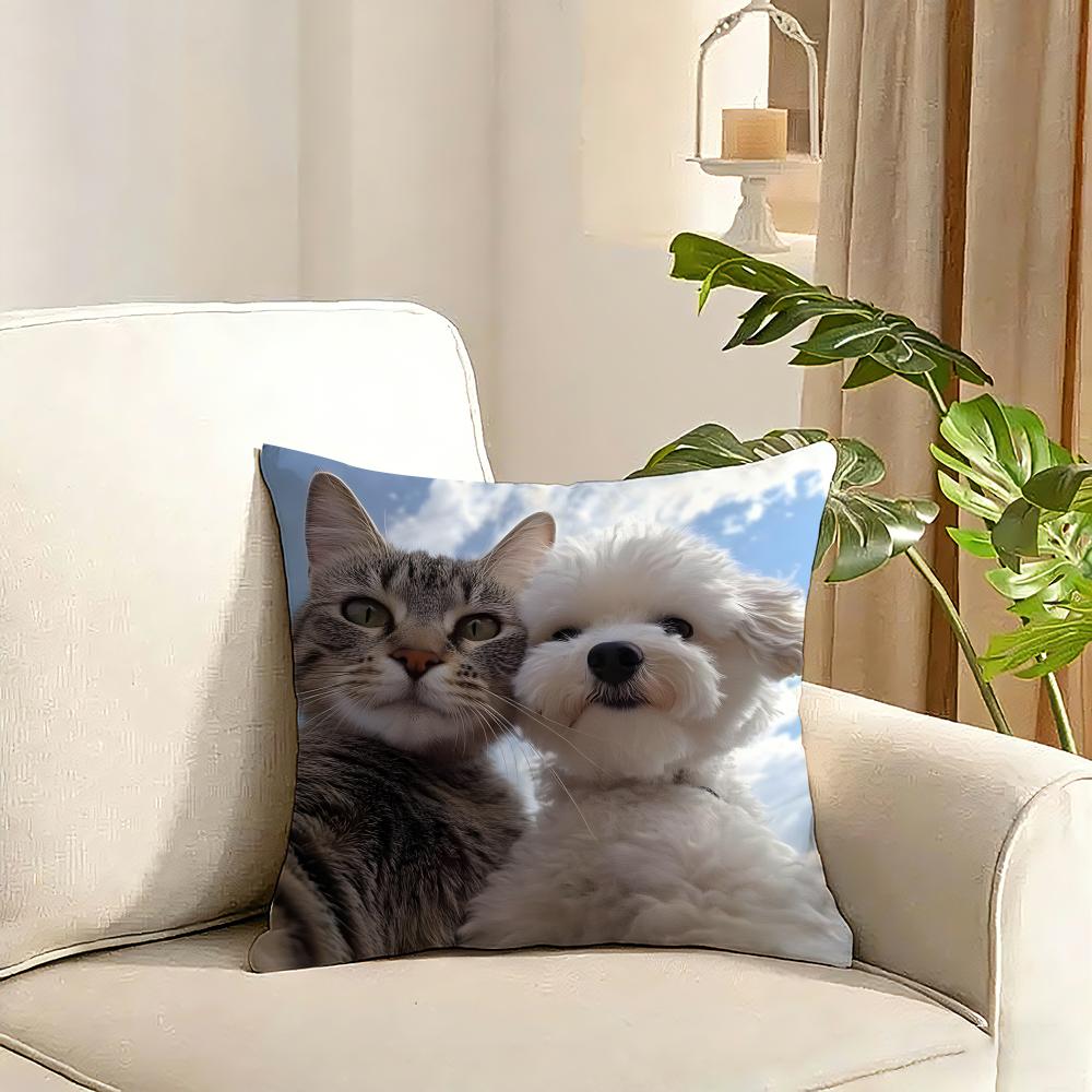 Cute Pet Animal Cushion Cover Reversible Plush Pillow Cover Soft Fluffy Home Decor for Sofa Bedroom