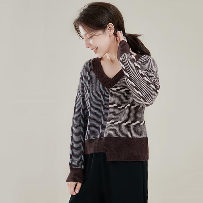 JIUMU Women's V-Neck Knit Sweater