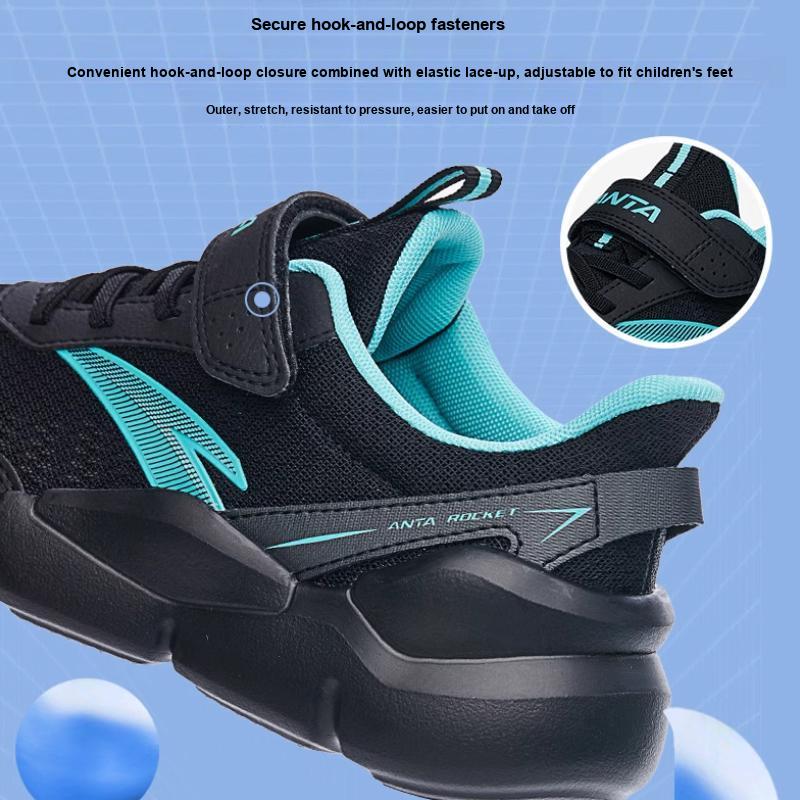 Anta Comfortable Non-Slip Shock Absorbing Wear-Resistant Breathable Lightweight Low-Top Running Shoes Kids sneaker Black Green A312225567H-3