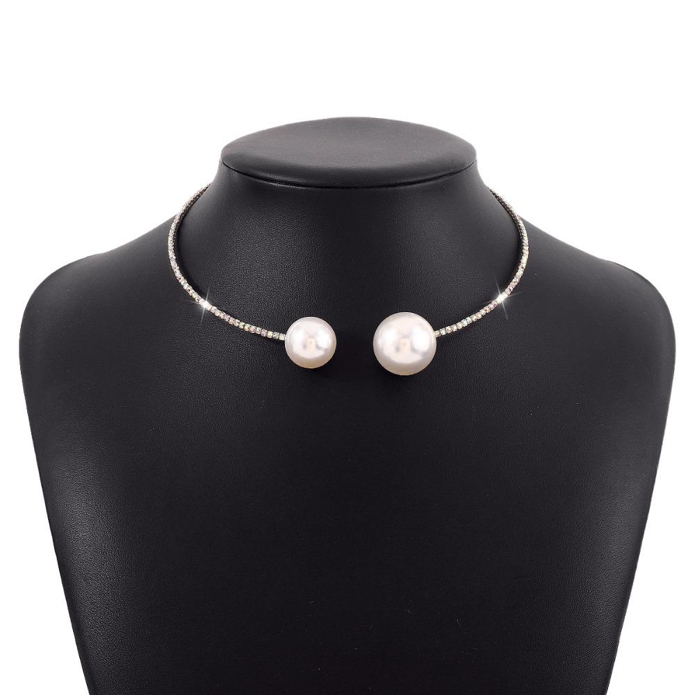 Korean Style Large Pearls Necklace Gold and Silver Open Collar Necklace Heart Collar Choker Gift