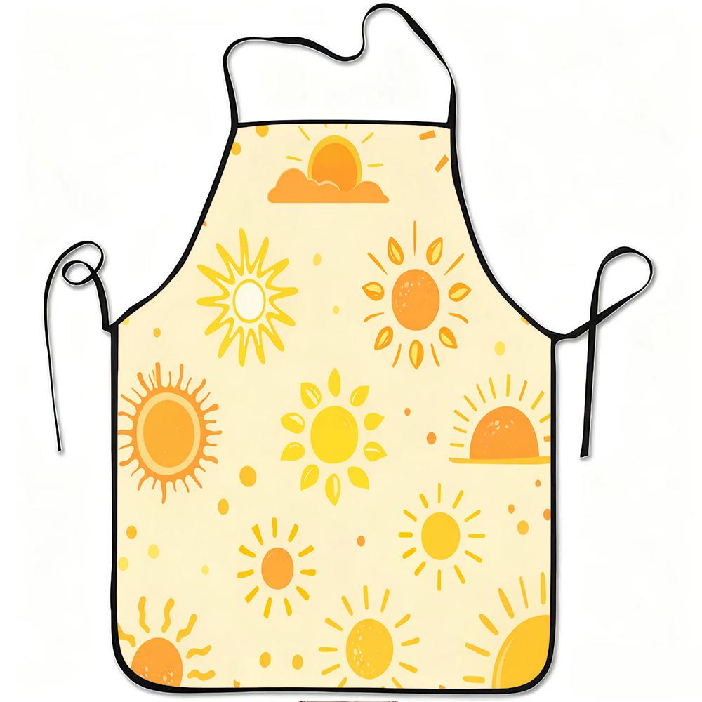 1pc Sunshine Pattern Print Apron, Durable and Easy To Clean, Adjustable Waistband, Polyester Material, for Kitchen Cooking, Gardening, Orchard Picking