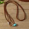 Bohemian Style Leather Rope Turquoise Pendant Necklace For Women Vintage Simple Jewelry Gifts Choker Accessories