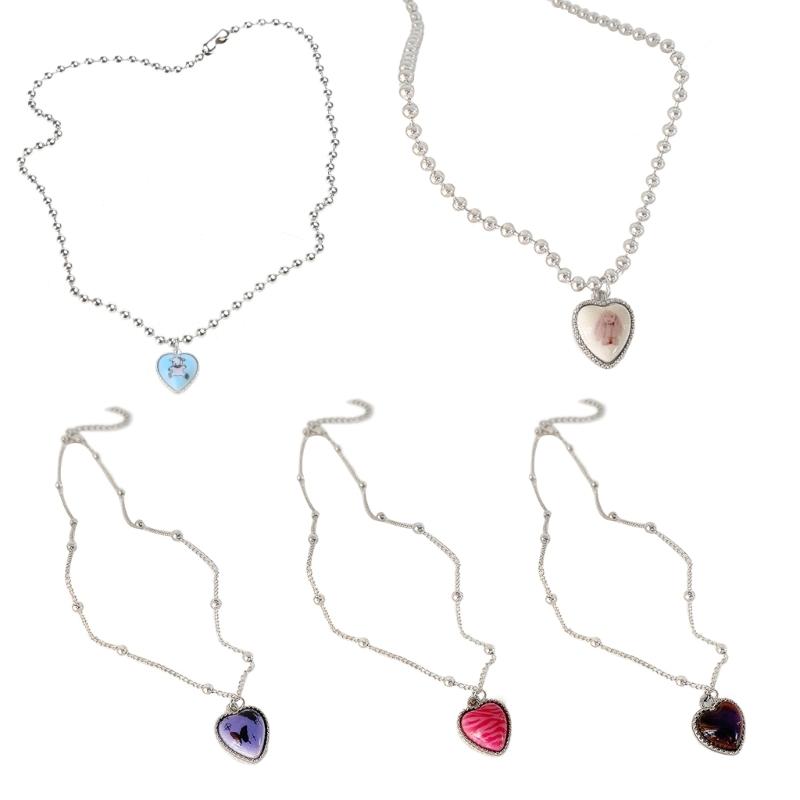 Colorful Butterfly Rabbit Collar Chain Cute Heart Pendant Necklace for Girls Sweet Heart Clavicle Chain Jewelry Women