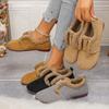Retro Warm Thick Velvet Low Top Single Shoes for Women  Winter Solid Color Versatile Plush Comfortable Slip On Cotton Flats
