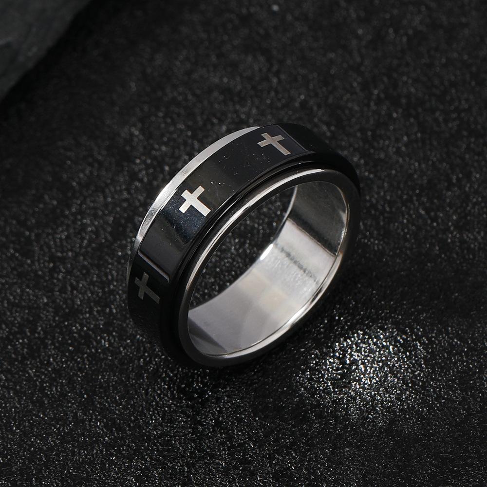 HNSP 316L Stainless Steel Rotating Cross Ring For Men Simple Style Finger  Accessories