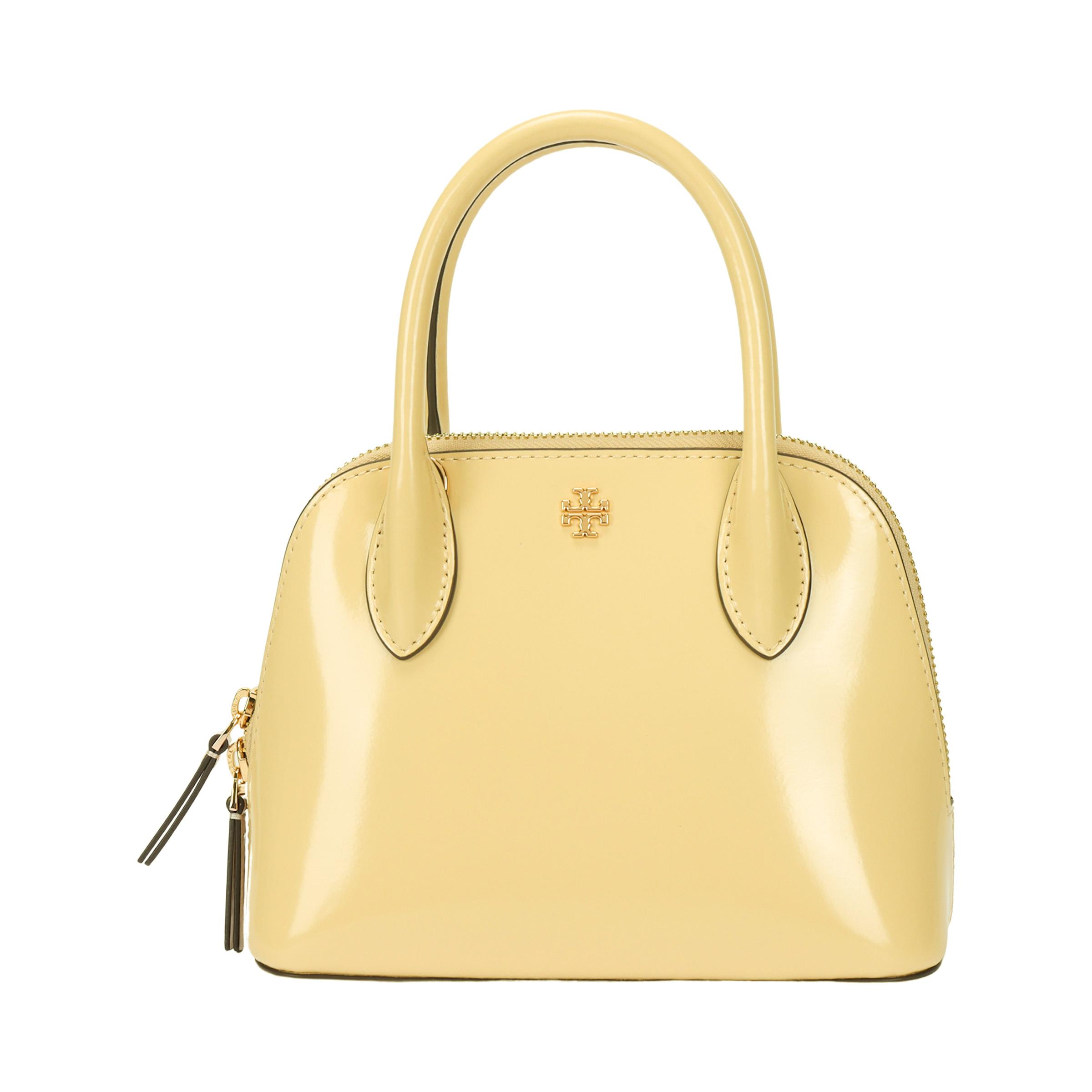 

Tory Burch Emerson Metal Logo Zipper Closure Patent Leather Shell Bag Women handbags Yellow 167904-703 Basic Set (Bag+Dust Bag)