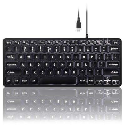 Perixx Backlit Keyboard Mini Wired USB Ultra Thin Design Big Characters White LED Glowing Keyboard Guaranteed English Layout Keyboard PERIBOARD-332