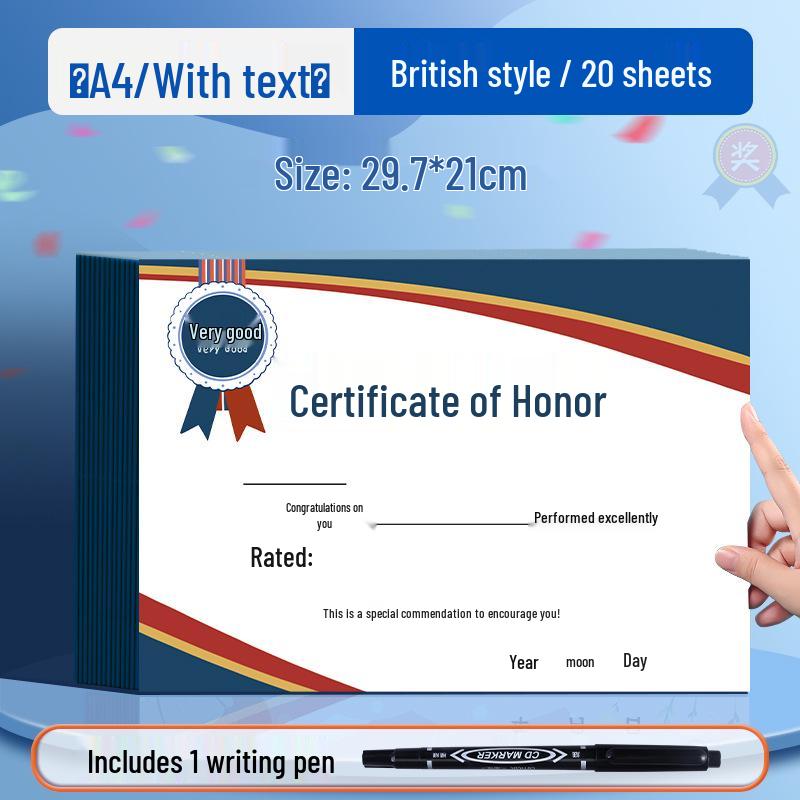 Cartoon Commendation Certificate for Kindergarten & Primary Students - A4, Blank & Printable