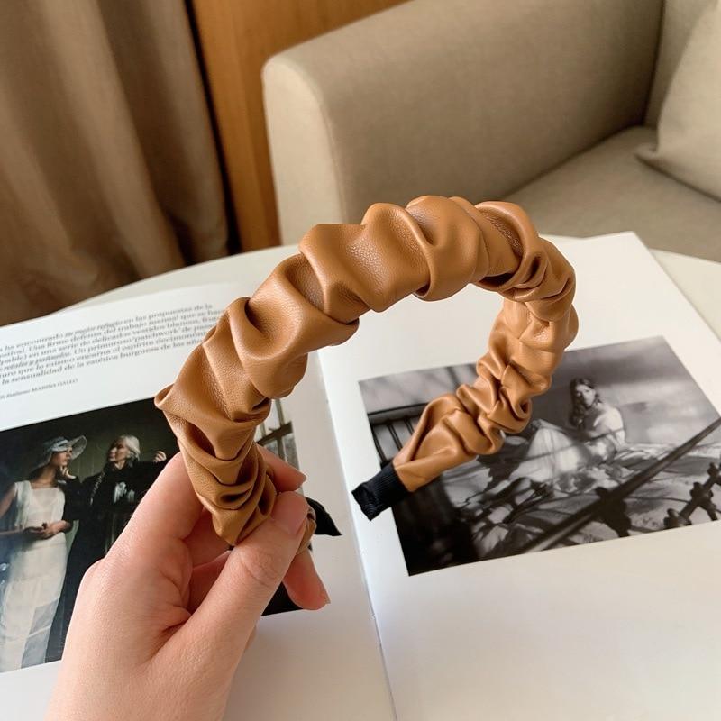 

Винтажная плиссированная повязка на голову из искусственной кожи для женщин, ленты для волос в стиле ретро, ​​женские эластичные аксессуары для волос, головной убор