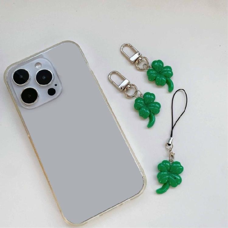 Green Four Leaf Grass Charm Pendant Chain Phone Strap Pocket Keychain Strap Hangings Decoration for Key Bag Purse