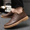 Men Sneakers Brown Leather Business Casual Shoes Low-top Lace-up Soft-soled Driving Shoes Summer Thick-soled Vulcanized Men Shoe