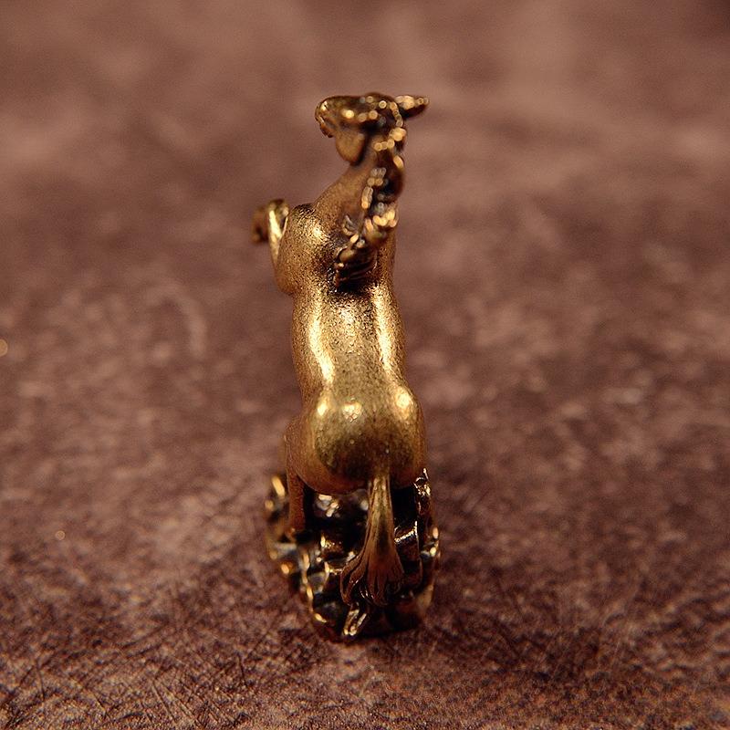 Brass Horse Statue Cloud Base Antique Luck Decor Feng Shui Success Desk Ornament Zodiac Animal Collectible Zodiac Collectible