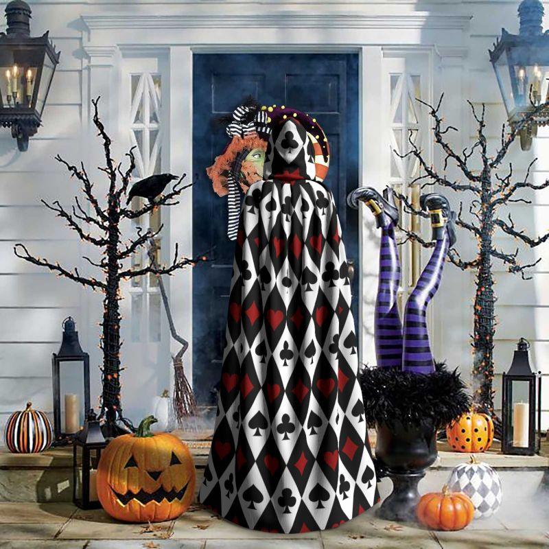 Poker Red Black Alice In Wonderland Hooded Cloak Unisex Hood Cloak Cosplay Medieval Costume Witch Wicca Elf Purim Carnival Party