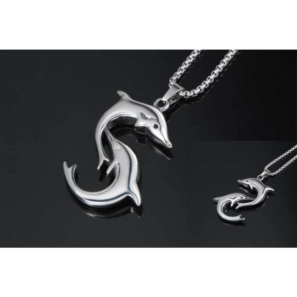 JMXD Minimalist Playful Dolphin Titanium Steel Necklace Pendant, Unisex Cute Animal Jewelry, Perfect Gift