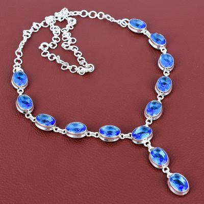 Facettierte Tansanit-Quarz-Halskette Edelstein Antiker Schmuck 925er Sterlingsilber Halskette Handgefertigt Verstellbare Kette Halskette Verlobungsgeschenke