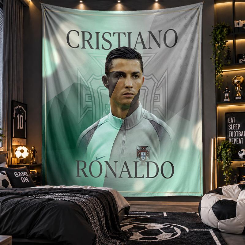 Wandbehang Wandteppich Cristiano Ronaldo Druck Stoff für Wohnzimmer Schlafzimmer Heimdekoration 130cmx150cm