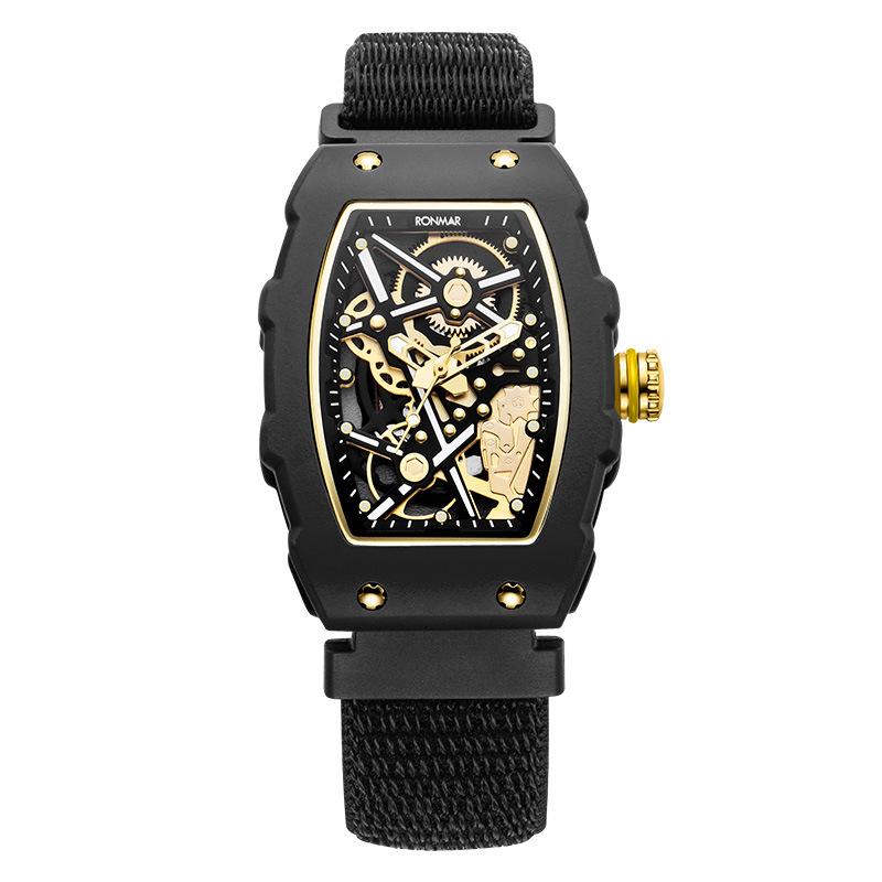 

Часы Langma бренда кварцевые полые трендовые часы в форме винной бочки автоматические поддельные механические часы водонепроницаемые мужские часы чёрный