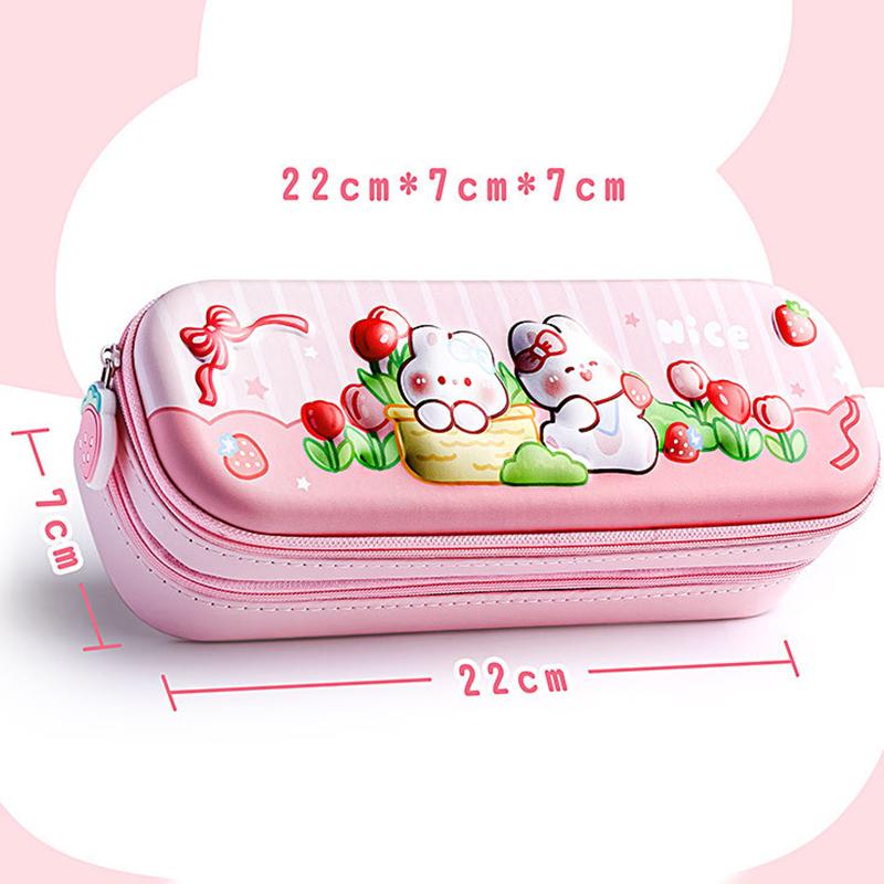 3D Astronaut Pencil Case Boys Stationery New Popular Student Double-Layer Large Capacity Waterproof Pink Rabbit
