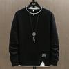 Men's Spring and Autumn Thin Section of Short Round Neck Pullover Long Sleeved Shirt Casual Bottoming Shirt