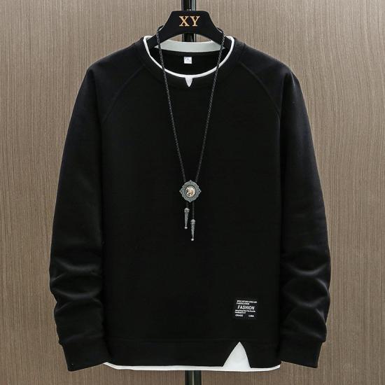Men's Spring and Autumn Thin Section of Short Round Neck Pullover Long Sleeved Shirt Casual Bottoming Shirt