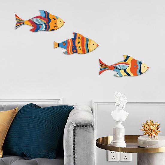 3 Pezzi Pesci in Legno Decorazione Murale Nautica, Arte Murale Pesce Rustico Estivo, Tema Costiero Oceanico Ornamenti da Appendere Vintage per Casa, Casa sul Lago, Bagno