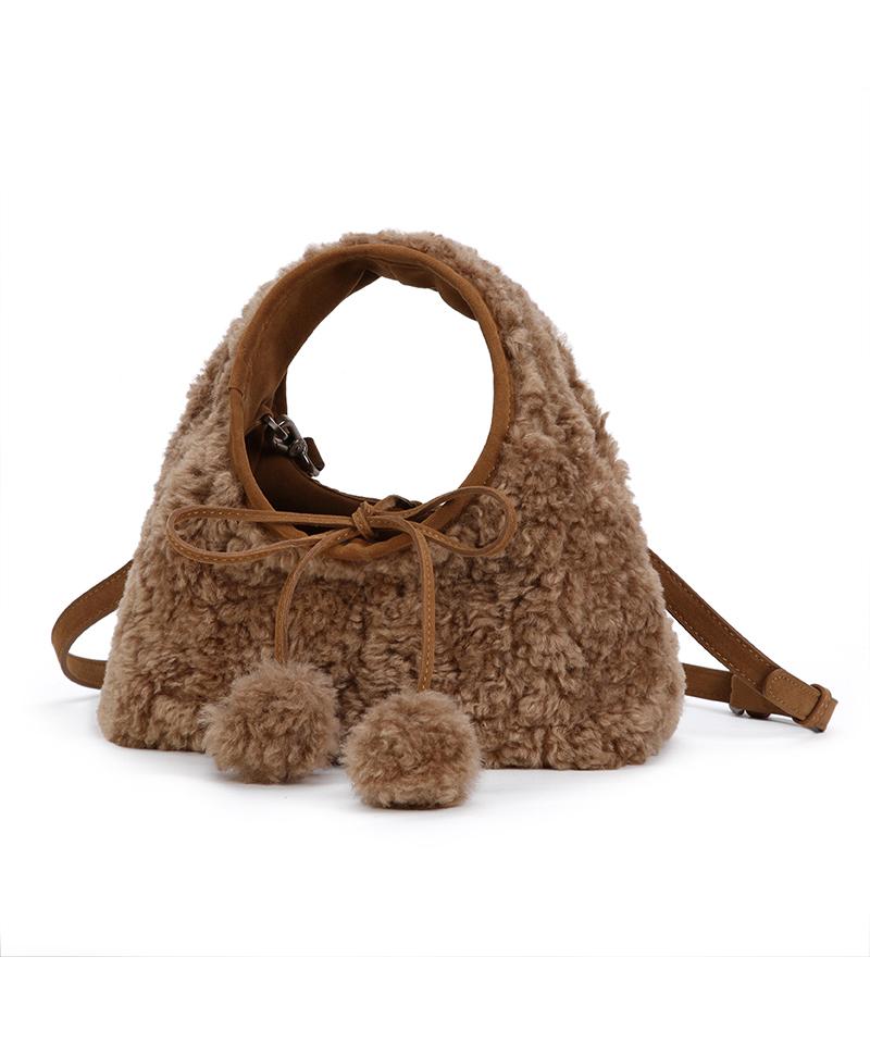 Vanwalk Pom-Pom Mochi Tote Bag [Brown]