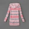 Stribet Print Langærmet Sweaterfrakke Efterår Vinter Knaplukning Hætte Plysforing Sweater Cardigan Ydertøj