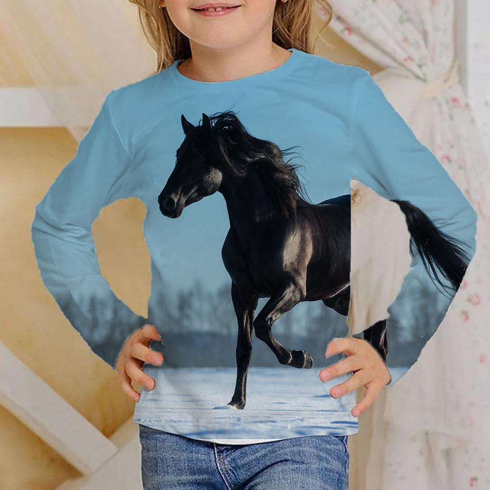 

Одежда для девочек-подростков с принтом лошади 3D от 8 до 10 лет, детская футболка с длинным рукавом для мальчиков, детская одежда, топы из полиэстера 2023 160