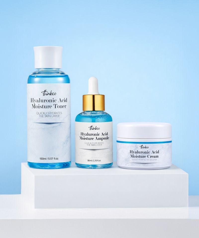 Thinko Hyaluronic Acid Moisture Toner/Ampoule/Cream 3-Piece Skincare Set