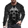 Spring and Autumn Round Neck Skull 3D Printed Top Fashionable Casual Long Sleeved Men's T-shirts