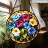 2D Flat, 1pc Morning Glory Round 7.87in Glass Suncatcher, Multicolor Morning Glory Floral Print Window Hanging Ornament, Climbing Flower Home Decor