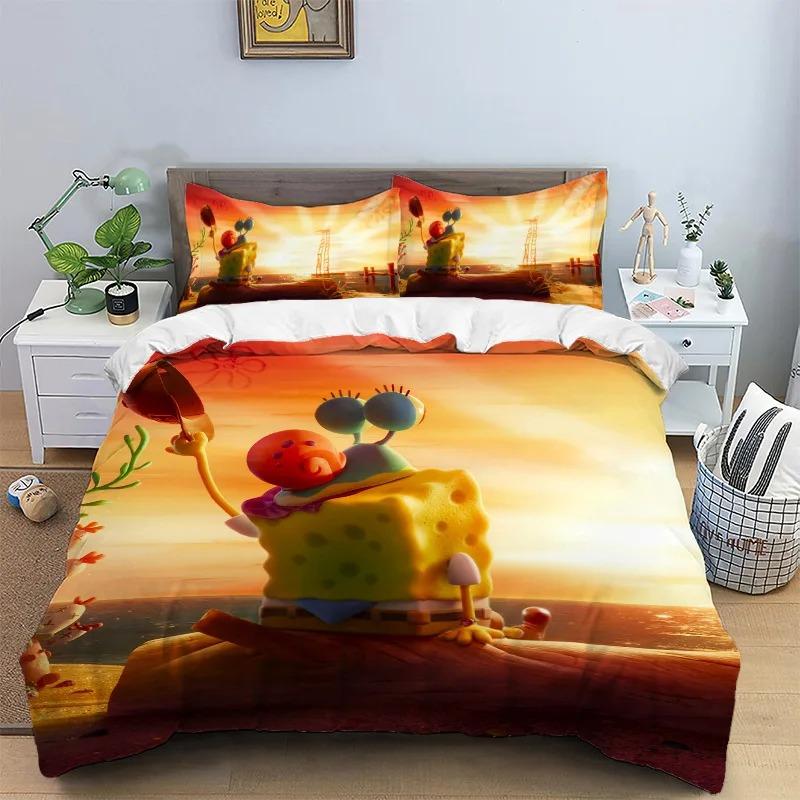 3D Printing Bedding Set S-SpongeBob 2/3pcs Duvet Cover Pillowcases Cartoon Anime Bedding for Teens Student Dormitory Bedroom Dec