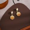 Silver needle Japanese and Korean orange gradual change hexagonal zircon earrings female, light luxury niche design sense autumn