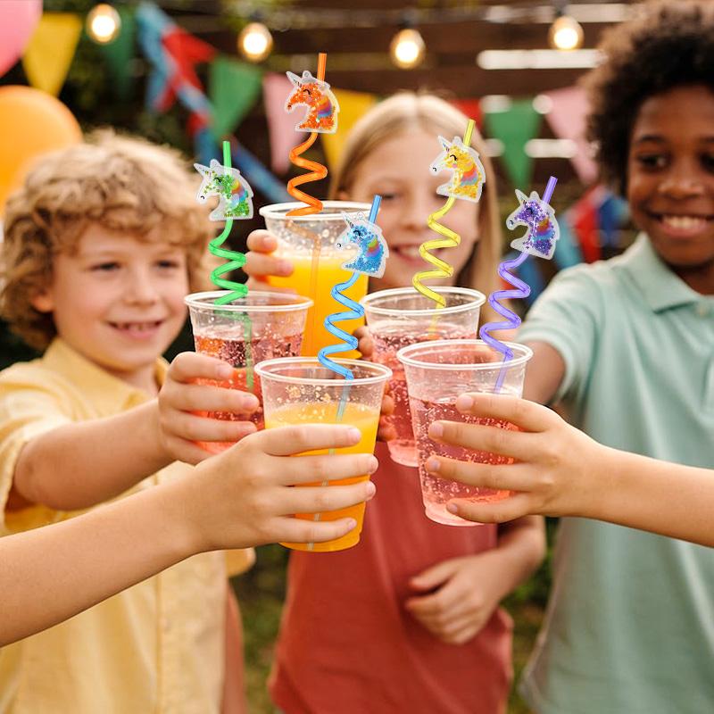 6/12pcs Unicorn Party Glitter Straws Reusable PVC Milk Juice Drinking Straw Kids Girls Birthday Party Decoration Favors Supplies