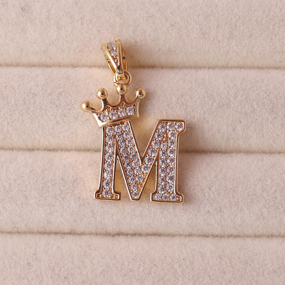 Gold-Plated Crown Rhinestone Letter Pendant Necklace