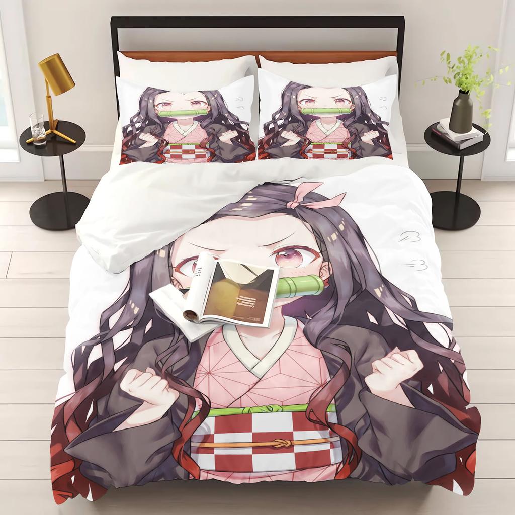 Kamado Nezuko Anime Home Bedroom Comforte Nordic polyester material suitable for children and adults 3-piece set
