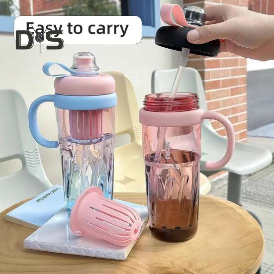 Reusable Drinking Mug Iced Coffee Cup Gradient Color Smoothie Cup 950ml Tumbler with Straw Leakproof BPA-Free Plastic Cup for Students