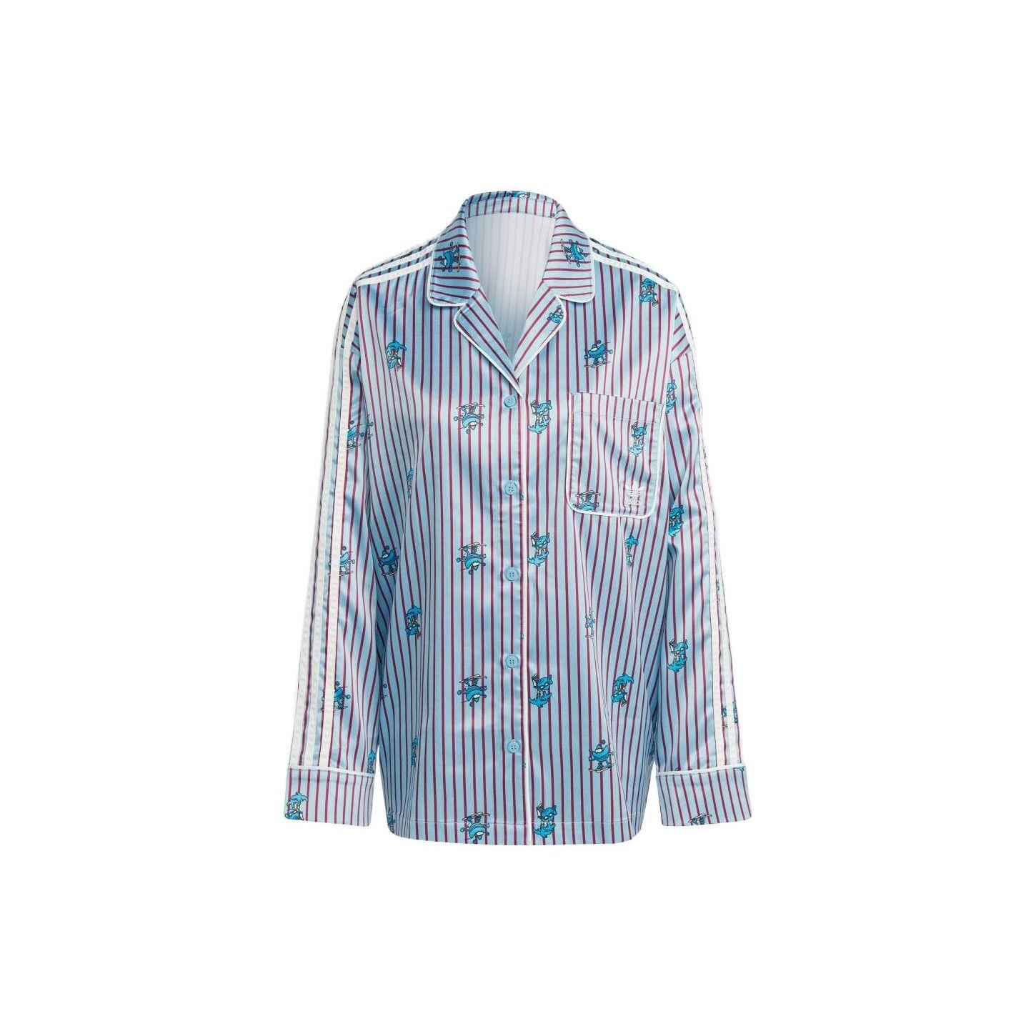 adidas Originals Women s Satin Christmas Long Sleeve Shirt Blue HY4571 L