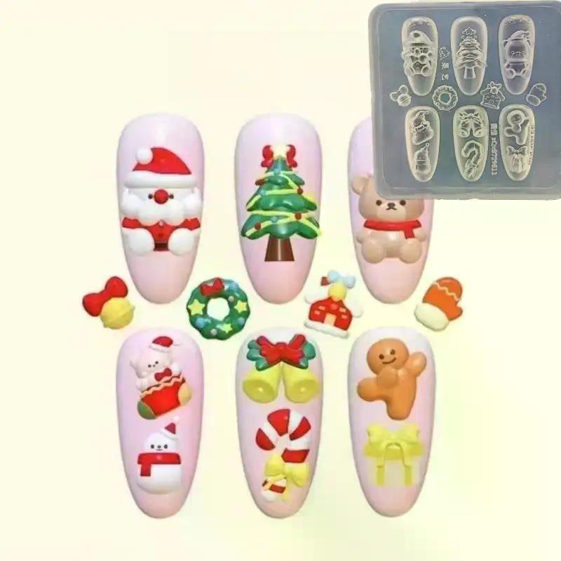 Christmas Series 3D Nail Art Silicone Molds Santa Claus Bear Snowflake Design DIY Transparent Manicure Decoration Templates